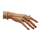 Women Gold Metal Hand Chain Wrist Bracelet Connected Anchor Ring